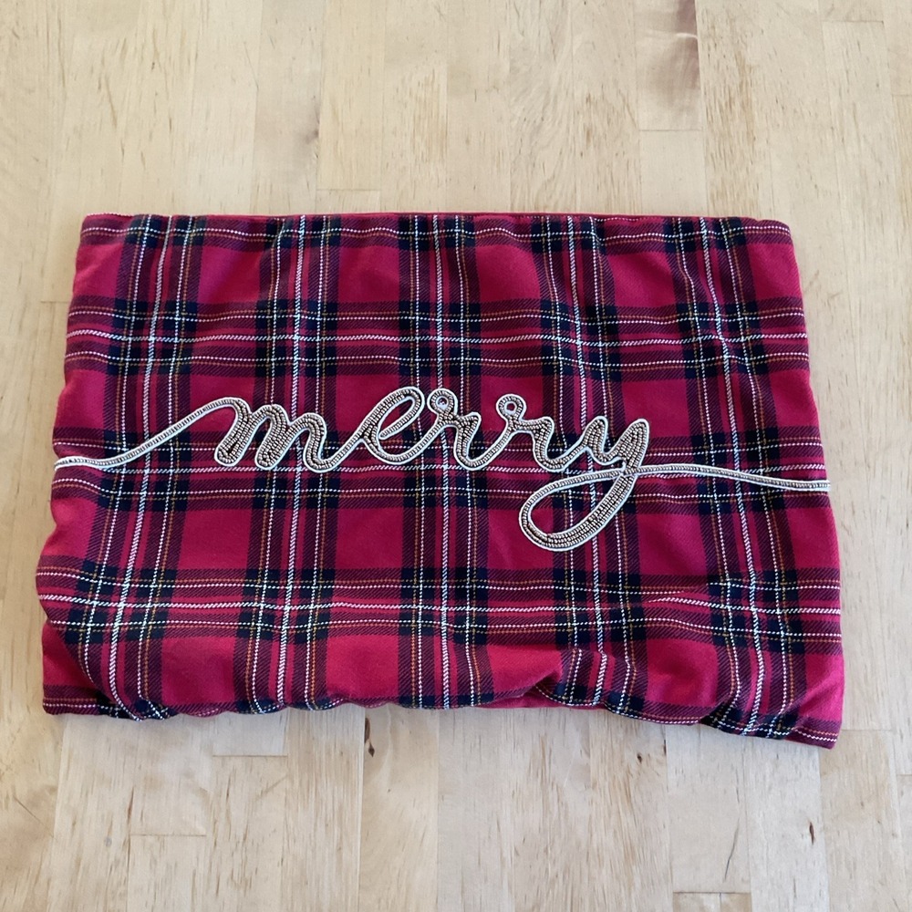 Pier One Imports Beaded Merry Plaid Accent Pillow Cover Only No filling